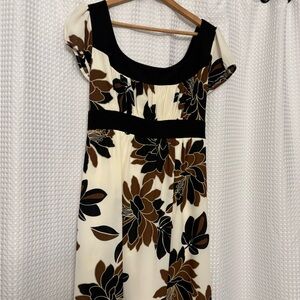 Elegant Black, Brown and Ivory Floral Dress